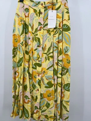 Zara Falda Mezcla Lino Floral Amarillo Verano Maxi Talla XS Mujer Foto 1 de 4