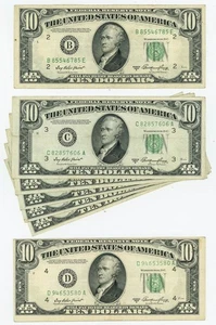 FR#2011 $10 1950A (7) Seven Federal Reserve Notes Assorted Districts DC-6105 - Picture 1 of 3