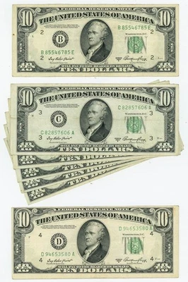 FR#2011 $10 1950A (7) Seven Federal Reserve Notes Assorted Districts DC-6105 - Image 1 of 3