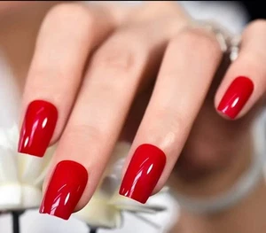 24 Medium Square Red Press on Nails Kit mit Kleber True Classic Red - Bild 1 von 8