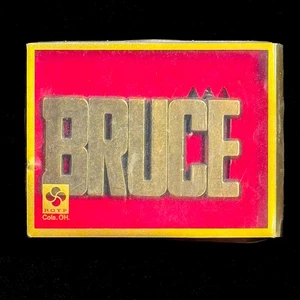 Vintage ROYE BRUCE Name Gürtelschnalle neu aus altem Lagerbestand in Box 1970er Cols OH Neuheit Messingoptik - Bild 1 von 7
