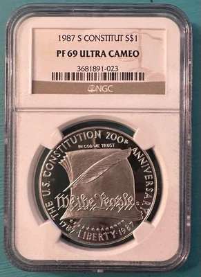 1987-S Constitution Silver Commemorative Dollar PR69DCAM NGC - Image 1 of 2