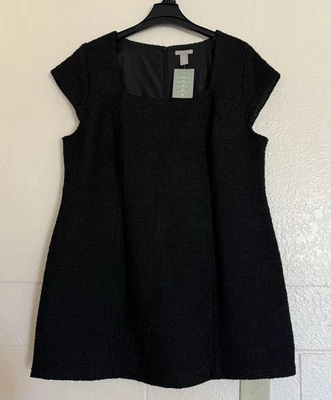 H&M Women's Black Textured Boucle Cap Sleeve Sheath Dress 2X Formal Career Work - Image 1 of 4