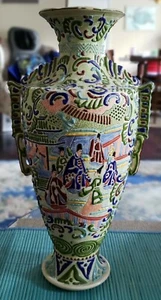 SUPERB ANTIQUE JAPANESE MEIJI FIGURAL MORIAGE LARGE 17" NIPPON VASE - Picture 1 of 12
