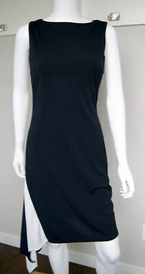 VTG Jessica McClintock USA Made Black With White Scalloped Hem Shift Dress SZ 8 - Image 1 of 4