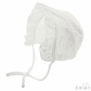 Baby Girls Broderie Anglaise White Summer Sun Hat Traditional Style Bonnet Pesci