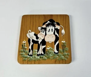 VTG Hand Painted Wooden Decor Cows Note Pad Pencil Holder Primitive Folk Art - Picture 1 of 5