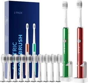 2 Pack Sonic Electric Toothbrushes with 10 Brush Heads, Suitable for Adults and - Picture 1 of 7