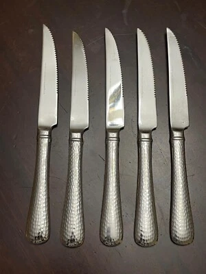 Lote de 5 cuchillos para carne Reed Barton Heritage como nuevos cubiertos de acero inoxidable martillados Foto 1 de 3