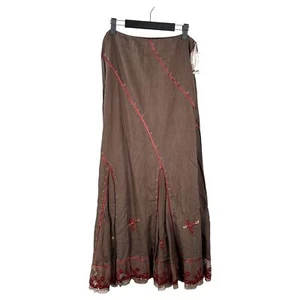 Free People Vintage Y2K Brown Beaded Boho Flowy Maxi Skirt 6 NEW without Tags - Picture 1 of 7