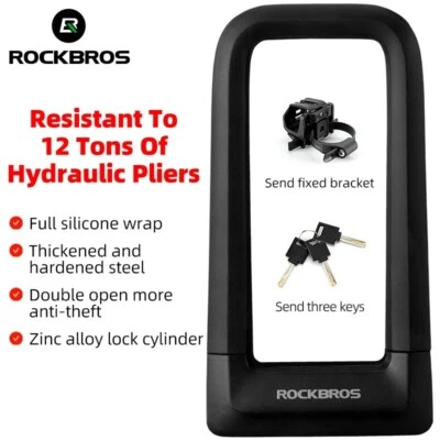 ROCKBROS Bike U Lock U Shaped Anti-theft Anti-hydraulic Heavy Duty With 3 Keys - Image 1 of 4