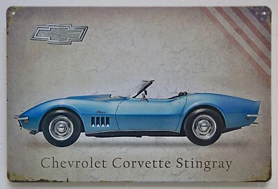 MARKENLOS Chevrolet Corvette Stingray Vintage Retro Blechschild 20x30cm Nostalgie Geschenk