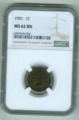 U.S. 1901 INDIAN HEAD 1 CENT NGC MS-62 BN - Image 1 of 2