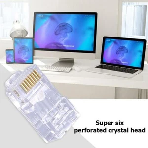 100x Unshielded RJ45 Cat6 Connector 8P8C Network Cable Crystal Modular Plugs - Afbeelding 1 van 6