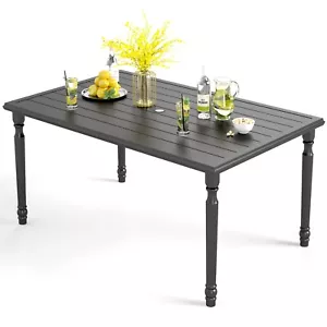 Patio Dining Table Rectangular Metal Outdoor Table with Umbrella Hole - Picture 1 of 11