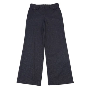 LOFT Houndstooth High Waist Wide Leg Trousers Size 8 Navy Blue Grey - Picture 1 of 8