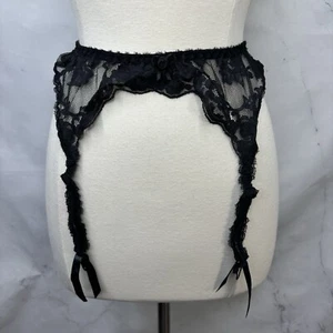 Vintage 90s Victoria Secrets Black Floral Lace Satin Garter Belt USA Size S / M - Picture 1 of 11