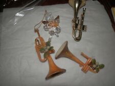 Vintage Horn Christmas Ornaments, Plastic, Glass Cherub w/Horn, 4 inches approx