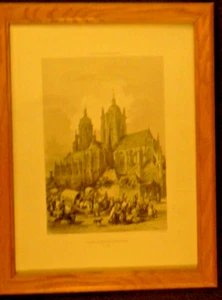 Gerahmte Lithographie Normandie illustriert 1852 Kirche St. Germain in Argentan Orne - Bild 1 von 9