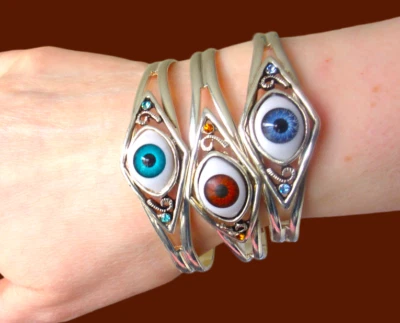 Boho Evil Eye Protection Bracelets Silver Open Cuff Bangles Stackable Adjustable - Image 1 of 4