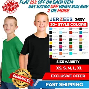 Jerzees 363Y Youth Short Sleeve Classics Cotton Plain Printable T-Shirt - Picture 1 of 35