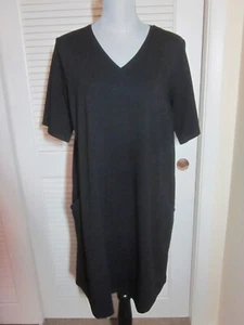EILEEN FISHER L LARGE Dress Black V Neck Short Length Short Sleeve NEW TAG - Picture 1 of 11