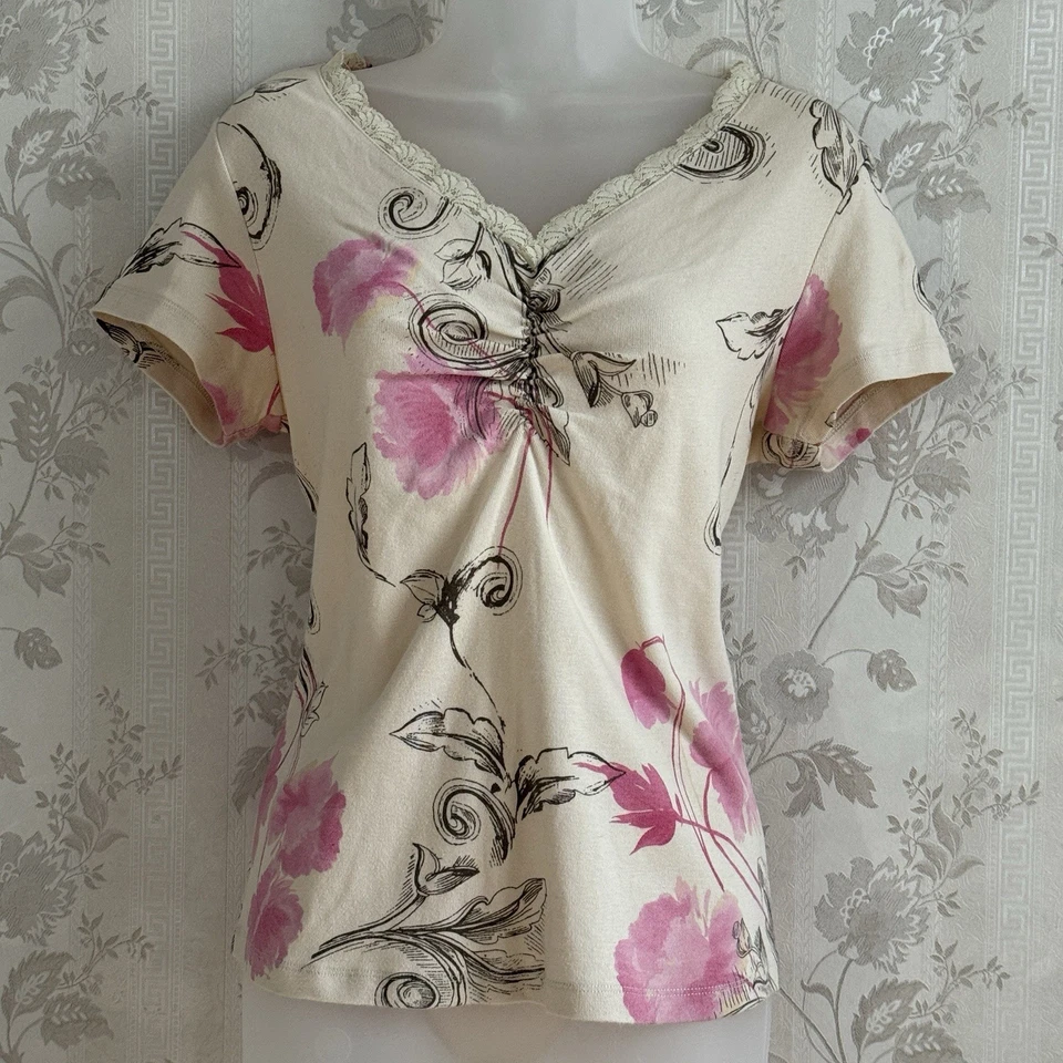 Top De Colección Y2k Talla S Borde de Encaje M Floral Rosa Marrón Cottagecore Coqueta Años 90 Femenino Foto 1 de 4