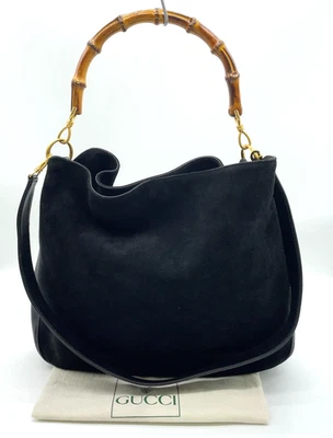 Auténtico Bolso Gucci Bambú Mango Gamuza x Cuero Negro 001.1014 2 Vías con Bolsa NS120089 Foto 1 de 4