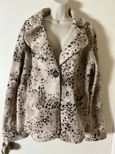 Susan Graver Fuzzy One Button Jacke Gr. L Animal Print Fleece 2 Taschen - Bild 1 von 12