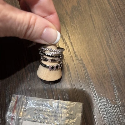 BP 2025 The Delicate Stack Ring Size 8 Embrace The Gentle Exception Rhodium Plat - Image 1 of 4