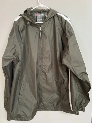 Men’s Large Kenpo Lined Rain Jacket Olive With White Stripes - Image 1 of 4