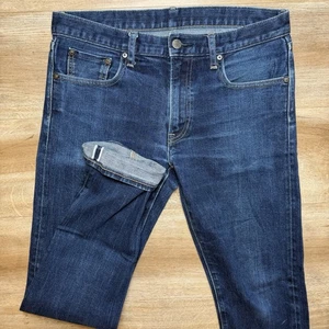UNIQLO Selvedge Jeans Men 31x30 Blue Slim Fit Straight Leg Low Rise Dark Wash - Picture 1 of 11