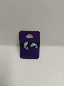 Claire's .925 Sterling Silver Post Glittery Dolphin Earrings BNWT! - Picture 1 of 4