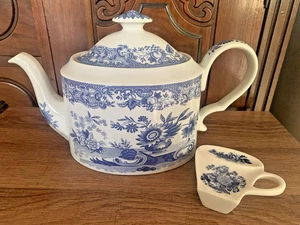 Spode Blue Room Collection May Tea Pot 5 Cup w/ Tea Bag Holder EUC - Picture 1 of 14