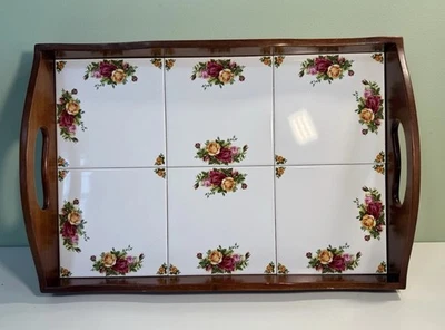 Royal Albert Old Country Roses 6-Tile Wood Tea Serving Tray W/ Handles - Image 1 of 4
