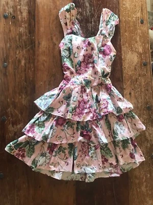 Vestido de Colección Años 80 Nuevo Sin Etiquetas All That Jazz Rosa Floral Jardín Volantes Cottagecore Grunge Foto 1 de 4