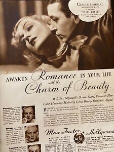 Carole Lombard, Max Factor Cosmetics, Makeup, Full Page Vintage Print Ad