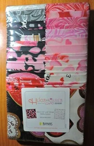 VALENTINE HUGS N KISSES JELLYROLL STRIPS 2.5 INCH BENEARTEX - Picture 1 of 3