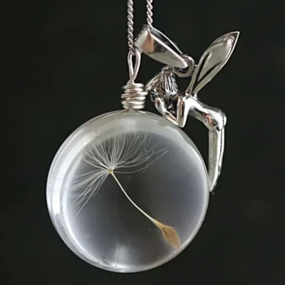 Fairy Seed Glass Globe Jewelry Silvery Angel Tinker Bell Pendant Necklace - Image 1 of 4