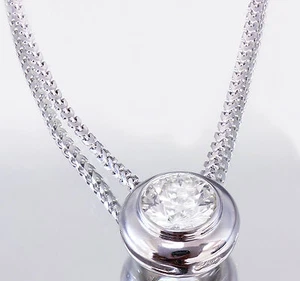 14K WEISSGOLD RUNDSCHLIFF DIAMANT ZARGENFASSUNG SOLITÄR HALSKETTE UND KETTE 0,50 KT - Bild 1 von 2