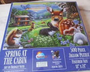 500 Piece Bridget Voth Art Puzzle "Spring at the Cabin" 18"x 24" SunsOut - Picture 1 of 6