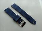 New Geckota 22Mm Handmade Genuine Italian Leather Blue Suede Watch Strap Xk12