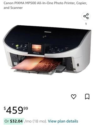 NEW Canon PIXMA MP500 All-In-One Photo Printer, Copier  Scanner - Image 1 of 4