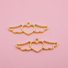 10 pcs Gold Winged Heart Alloy Charm Pendant Jewellery Mold For Resin 39x14 mm