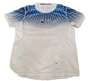 Nike Pro Dri-fit Boys Youth Sz S white metallic blue Shirt short sleeve swoosh - Picture 1 of 6