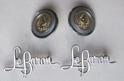 1968 Chrysler Imperial Lebaron Roof Sail Panel Script & Crest Set Used Orig 68 - Image 1 of 4