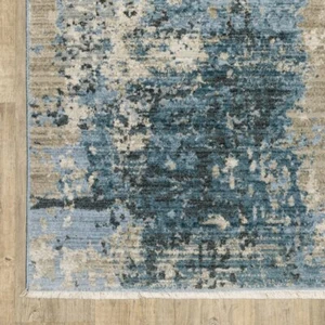 2' X 8' Blue Grey Ivory Light Blue And Dark Blue Abstract Power Loom Stain - Picture 1 of 1