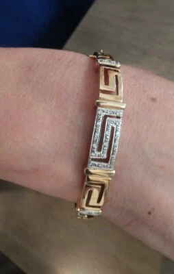 PULSERA BRAZALETE LLAVE GRIEGA ORO AMARILLO 14K Y DIAMANTES PRECIOSO PESADO 22,5 GR. Foto 1 de 4