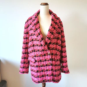 DECJUBA Fuchsia Pink Tweed Blazer Jacket Coat Size 16 Classic Quiet Luxury NWT - Picture 1 of 15