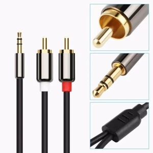 2m RCA Audio Cable 3.5mm Stereo Jack to 2RCA Phono Y Audio Splitter UK SELLER - Picture 1 of 6